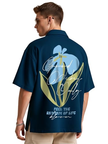 Image of Veirdo Mens Graphic Print Shirt | Comfortable Cotton Fabric | Oversized, Half Sleeve | Casual Wear
