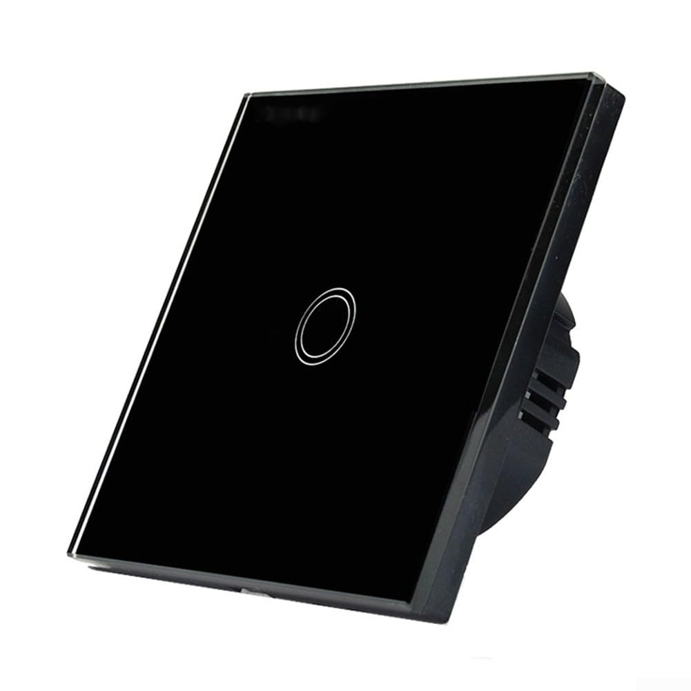 Vootnifig Modern Touch Light Switch 1-Gang 1-Way LED Compatible Glass Panel Control Switch for Home Office 110-240V AC 50/60Hz(black)
