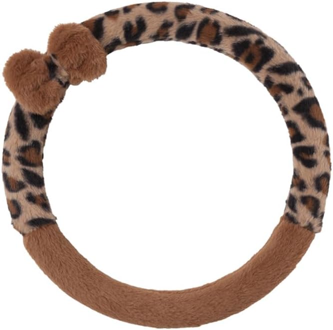 Leopard Print car Steering Wheel Cover Plush Winter Warm Non-Slip car Handle Cover Woman Steering Wheel Cover Gift for Sister's mom Teacher