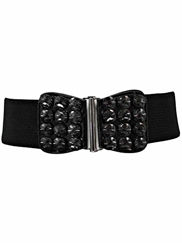 Luxury Divas Black Elastic Waist Belt With Smoky Black Gems