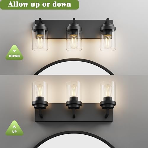 Image of Bathroom Vanity Light, 3 Light Matte Black Vanity Lights with Clear Glass Shade, 22in Modern Wall Sconces, Bathroom Lighting Fixtures Over Mirror for Living Room