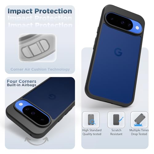 Image of RIGGEAR Shockproof Sleek Hybrid Armor Back Cover Case for Google Pixel 10 / Pixel 10 Pro (Smoke Black Matte PC + Black TPU Bumper)