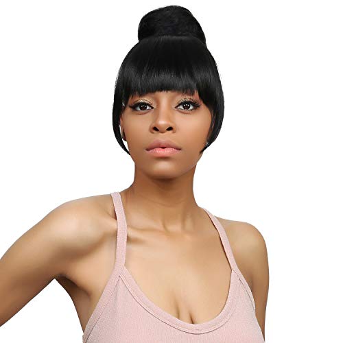 Instant Glitz Bang & Bun 2pcs, Bangs Hair Clip in Bangs Clip on Bangs Fringe Bang Hair Bun Synthetic Chignon Bun Updo Hair Piece for Women - Fringe Bang & Coffee Roll (1)