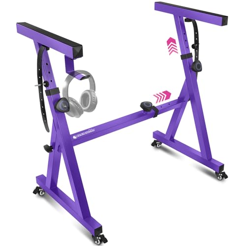 Image of Liquid Stands Keyboard Stand w / Wheels - Z Style Adjustable & Portable Professional Heavy Duty Digital Piano Stand - Fits 54-88 Key Electric Pianos - Sturdy Rolling Musical Keyboard Stand (Purple)