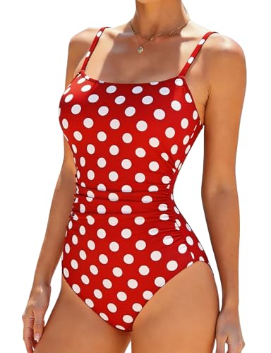 Image of Buauty Women's Swimsuit Square Neck Ruched Waist Bathing Suit Adjustable Straps Full Coverage