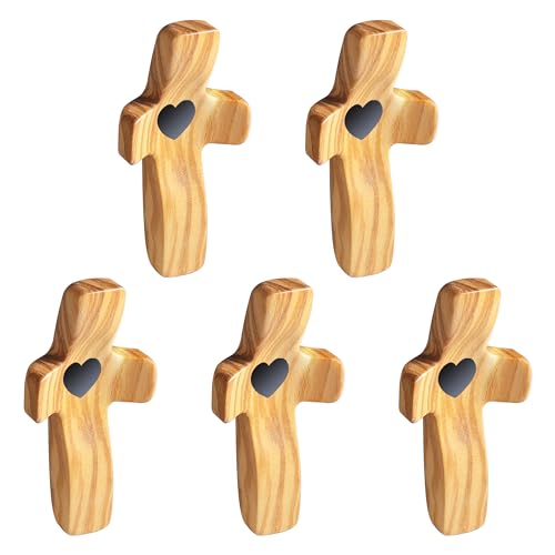 Image of Cross My Heart /Encouragement Gift Wooden Pocket Stress Fidget Cross Wood Christian Religious Gift(Olive 5pcs)
