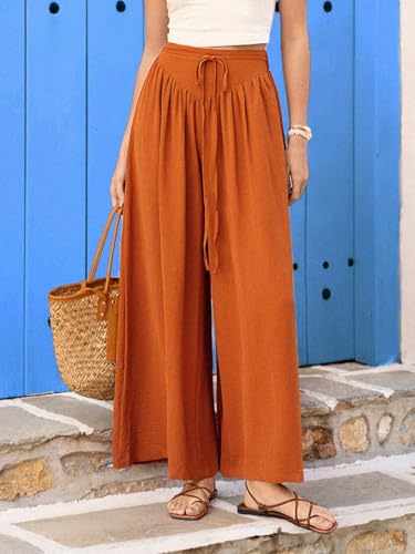 Women's 2025 Summer Casual Long Pants Solid Color Wide Leg Pants2