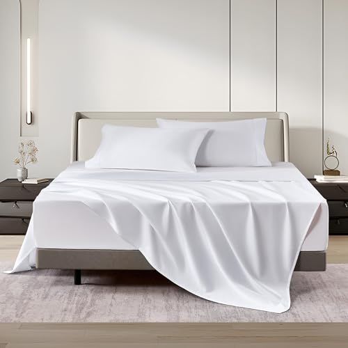 Image of Sophia & William 100% Cotton Sateen Sheet Set King Size White - 4 Piece Set | 1000 Thread Count Ultra-Soft 4 Piece Bedding, Extra Deep 16 inch Pocket Fitted Sheet Fits Most Mattresses, OEKO-TEX 100 Certified