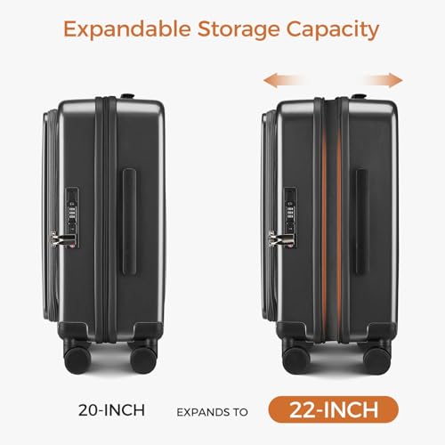 Image of Carry On Luggage Top Opening with Cup Holder & Phone Holder, Expandable PC Hard Shell Suitcase with USB Charging Port, Side Hook, 360 Spinner Wheels, TSA Lock & YKK Zippers