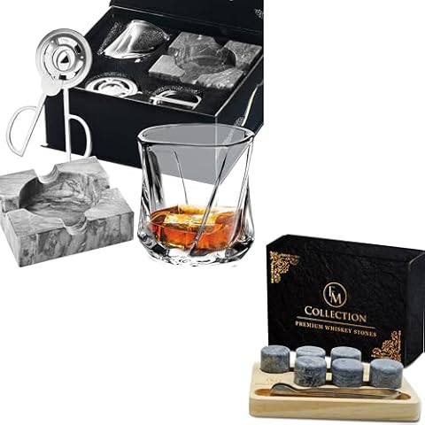 EMcollection Crystal Bourbon/Whiskey Twist Glass and Whiskey Chilling Stones Gift Set Cover