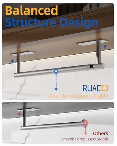 Image of RUACQ Paper Towel Holder Under Cabinet, Wall Mounted or Adhesive Stainless Steel Paper Towel Holder,Square Base Paper Towel Rack for Kitchen, RV, Bathroom (Sliver)