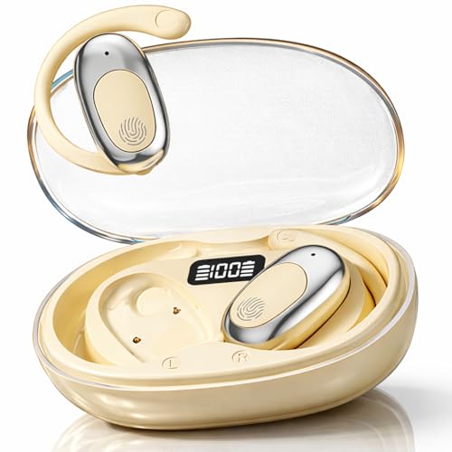 Image of C300 OWS Open Ear Wireless Earbuds with Display, ENC Mic for Calling, 40hr Playtime with Type-C Fast Charging, BT v5.4 Gaming Bluetooth Earphones, Touch Control Sports Headphone (Beige)