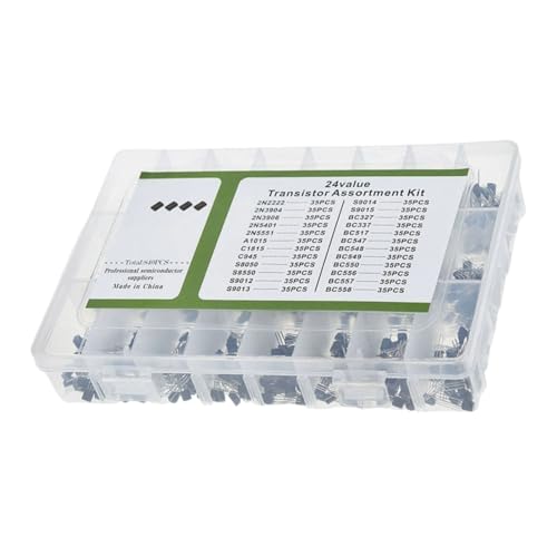 Kit de plusieurs modèles à 92 transistors dans une boîte de rangement étiquetée pour ingénieurs et amateurs de transistors à trou traversant
