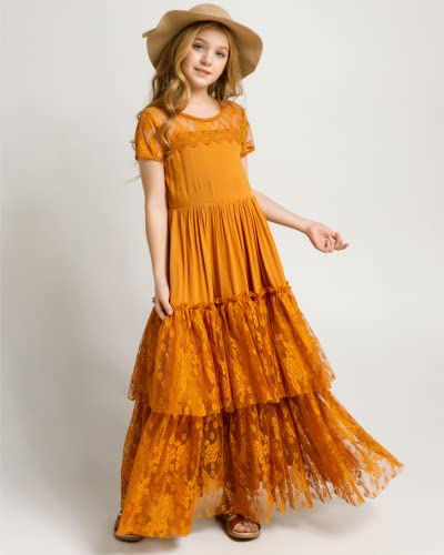 Bibihou Girls Lace Swing Holiday Party Wedding A-Line Maxi Dress Flower Girl Dresses, 10 Years #TOP1