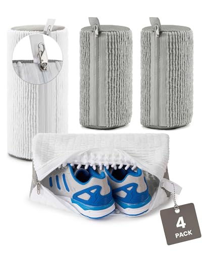 4 PCs Shoe Washing Machine Bag, Upgraded Lock-Zipper Design, 360° Deep Clean for Sneakers, Tennis Shoes and Slippers, Quiet Shoe Laundry Bag for Washer and Dryer (4 PACK)