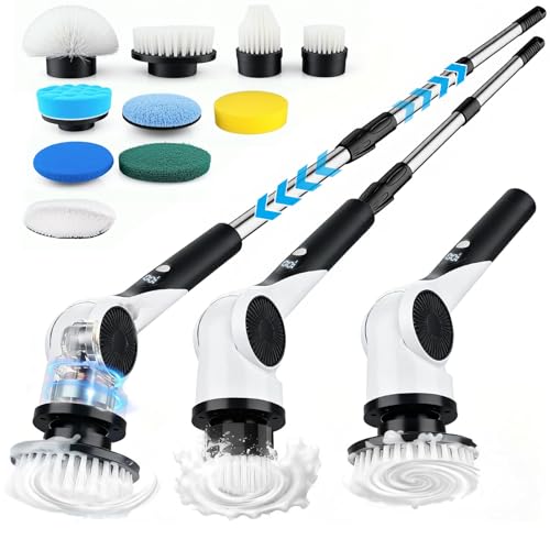 Electric Spin Scrubber, 3-Speed Cordless Shower Scrubber with Long Handle