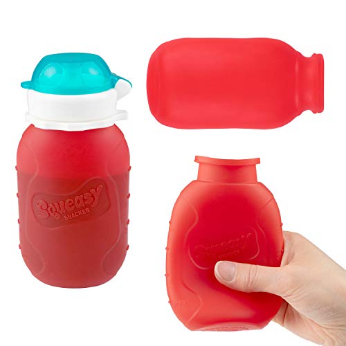 image for Red 6 oz Squeasy Snacker Spill Proof Silicone Reusable Food Pouch - fo