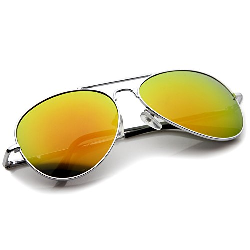 Zerouv - Premium Full Mirrored Aviator Sunglasses W/Flash Mirror Lens (3-Pack Silver | Orange) #TOP4