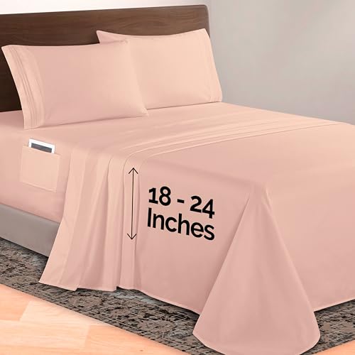 Image of Elegant Comfort Luxurious 1500 Premium Hotel Quality Microfiber 4-Piece Sheet Set, 18-24 Inches Deep - Extra Deep Pocket Sheets - Ultra Soft 4PC Deep Pocket Sheets, California King, Blush