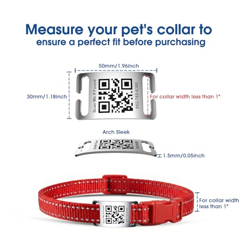 TechMark QR Code Dog Cat Pet Tags Laser Engraved Stainless Steel Ultra Durable- Real-Time Scan Alerts, No Subscription Fees, Polished Curved Rectangular Arch, Large for 1\" Collars - Thumbnail 2