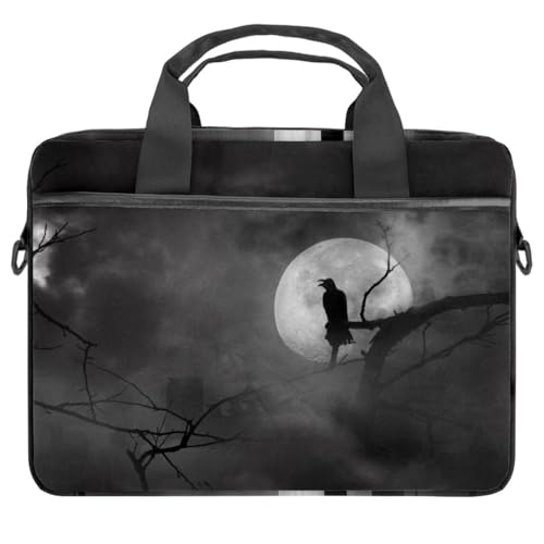 Maletín bandolera para laptop de 14 pulgadas con diseño Silhouette of Crow at Midnight multicolor