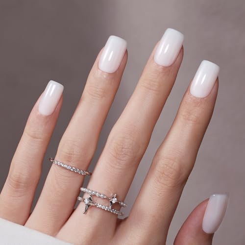 Image of Beetles Milky White Press On Nails, 160Pcs Short Squoval Fake Nails | Pre-Colored Full Cover Soft Gel Nails Offer a Milky White Salon-Gel Look without Polish Painting