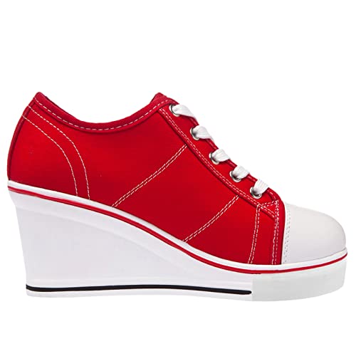 Women's Wedge Heel Lace-up Canvas Trainers Shoes3