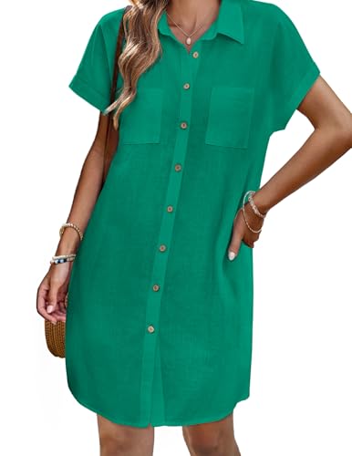 Image of Zeagoo Summer Dresses for Women 2026 Cotton Button Down Short Sleeve Tshirt Dresses Casual Mini Beach Dress