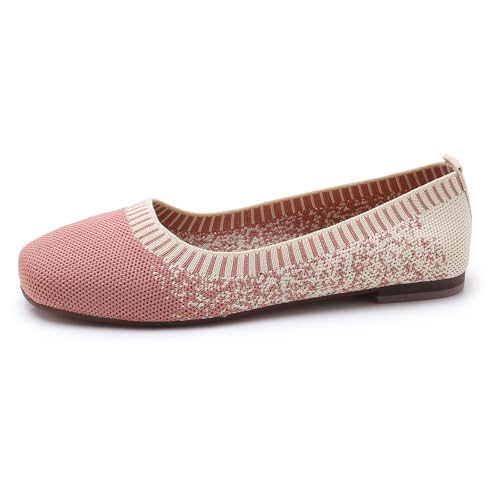 Image of RVROVIC Women's Knit Square Toe Ballet Flats, Slip‑On Casual Flat Shoes