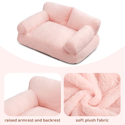 Hollypet Katzenbett Kleines Hundebett, Flauschiges Plüsch Katzensofa für Katzen und Welpen, Weiches Schlafsofa für Haustiere Atmungsaktives Haustierbett, Rosa