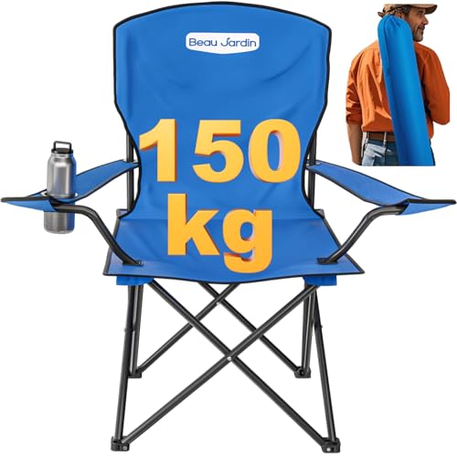 BEAU JARDIN Chaise Camping Pliante 150 KG Chaise de Plage Pliable avec Porte-gobelet et Sac Surdimensionnées Résistantes et Pliantes Pique-Nique Extérieur Plage Jardin Chaise Longue de Camping Bleu