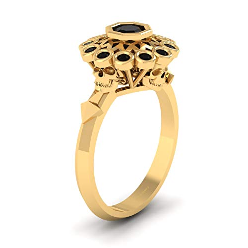 Bague octogone en argent sterling 925 et diamant noir élégante
