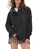 Locachy Womens Casual Oversized Sweatshirt Long Sleeve Button Henley Neck Pullover Tops Fashion Outfits Clothes Black M