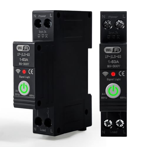 Jadeshay Interruptor WiFi,1P 63A 230VAC Tuya WiFi Disyuntor Inteligente Medidor de Energía Temporizador con Interruptor de Control Remoto y Por Voz Tuya App Control,3 Modos de Temporización
