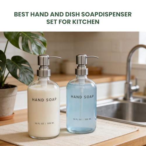 Image of 16 Oz Soap Dispense with Rust Proof Stainless Steel Pump Classic Decor for Bathroom Kitchen Farmhouse Decor Great for Essential Oils, Lotions, Liquid Soaps