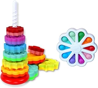 Toddler Tested - Rainbow Gears and Poppin’ Colors Bundle - Sensory Toddler Toys - Kids Stackable Spinning Toy - Educational Toy for Ages Over 15 Months - Color & Shape Recognition