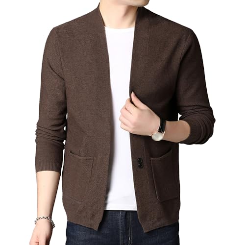Men Open Front Cardigan Sweater with Pockets Shawl Collar Open Front Cardigan Slim Fit Knitwear Cardigan Sweater