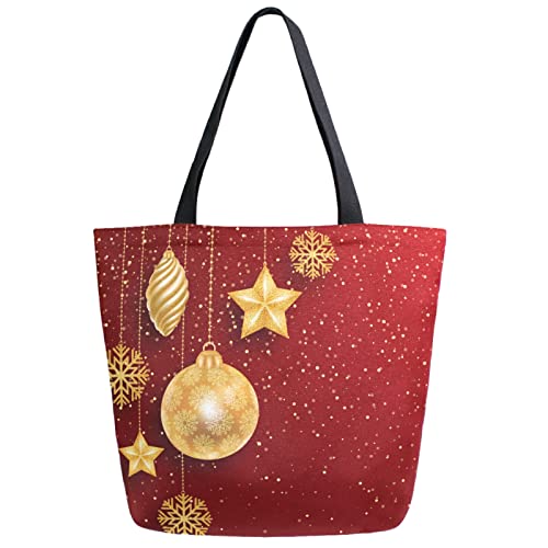 Beautiful Christmas Decor Snow Stars Extra Large Canvas Shoulder Tote Storage Top Handle Bag for School Gym Weekender Beach Trav