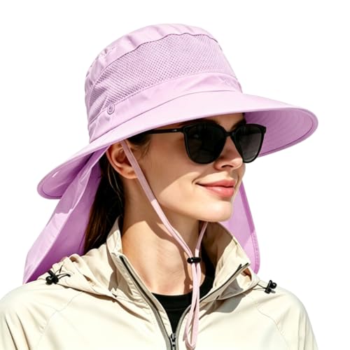 Image of Outdoor Sun Hats with Stowable Neck Flap for Men Women UPF 50+ Mesh Summer Bucket Hat Wide Brim for Fishing Safari Hiking