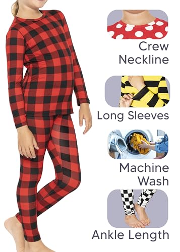 Image of STRETCH IS COMFORT Girls 2 Piece Hoodie Short Sleeve Long Sleeve Crew Neck Top and Leggings Set Kids Thermals Underwear Set
