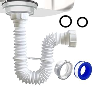 VIVIDA 1-1/2″ Sink Drain Pipe Kit, Flexible Drain Pipe P Trap, 7.5″-17.7″ Flexible P Trap, Under Sink Plumbing for Bathroom & Kitchen, 1-1/4″ Adapter Included, 1 PACK