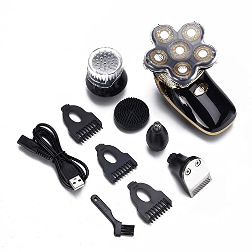 Head Shavers For Bald Men Wet And Dry, Herfstec 6 Rotary Blade Heads Electric Razor, Bald Man 5-In-1 Grooming Kit With Clipper & Trimmer & Brush, Ipx7 Waterproof, Usb Charging, Led Display #TOP5