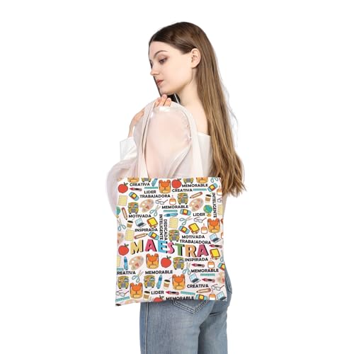 Bolso tote Maestra para profesora de español, regalo para maestras, bolso de hombro bilingüe (Maestra TB) miniatura 5
