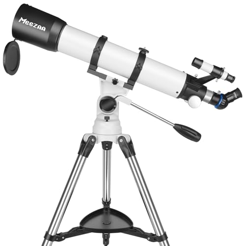 MEEZAA Teleskop Astronomie Erwachsene, 90/700 mm Astronomisches Refraktor Teleskop Profi f&uuml;r Kinder und Einsteiger mit Stativ, Smartphone Adapter, Teleskop Anf&auml;nger f&uuml;r Mond und Planeten Beobachtung