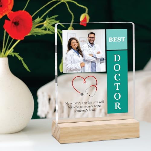 Image of Giftplease Best Doctor Photo Plaque with Wooden Stand | Personalised Gift for Doctors | Thank You Gift for Medical Professionals | Home Office Table Decor |Appreciation Frame for Doctor DCT 01