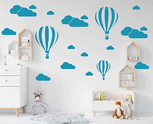Giant Removable Vinyl 3D Hot Air Balloons With Clouds Wall Decals Diy Wall Stickers Nursery Decor Kids Bedroom Art Decoration Girls Rooms Decal Child Sticker Home Walls Decal (White) D952 (Teal) #TOP4