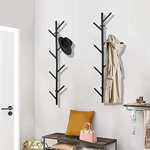 Sinytar Black Coat Rack Wall Mount Set of 2, Hat Rack for Wall, Modern Design Floating Coat Rack, Coat Tree for Clothes, Scarves, Bags, Caps, Metal Vertical Hooks for Living Room, Bedroom, Entryway