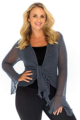 Back From Bali Womens Plus Size Sheer Shrug Bolero Long Sleeves Cropped Cardigan Bell Sleeves 2X 3X 4X Lightweight Gunmetal Grey #TOP11