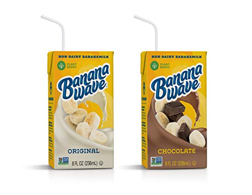 Banana Wave Banana Milk | Chocolate Milk & Original | Vegan Oat Milk, Gluten Free, Vitamins, Fiber & Potassium, Dairy Free, Low Calorie, Plant Based, Fat Free | 8 Fl Oz Lunchbox Size (12 Pack)