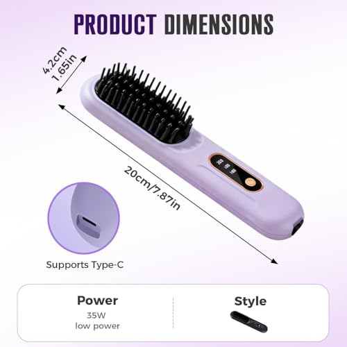 Cepillo alisador de cabello portátil inalámbrico púrpura miniatura 2